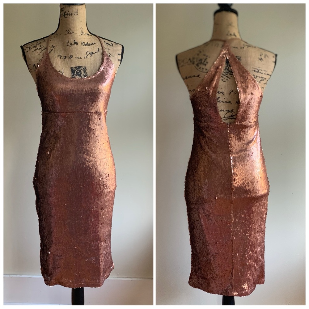 Nasty Gal Rose Gold sequin dress size 4 - Picture 1 of 16